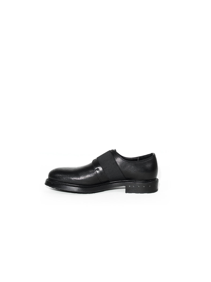 BLOCK HEEL TOP-ELASTICATED DERBIES — BLACK