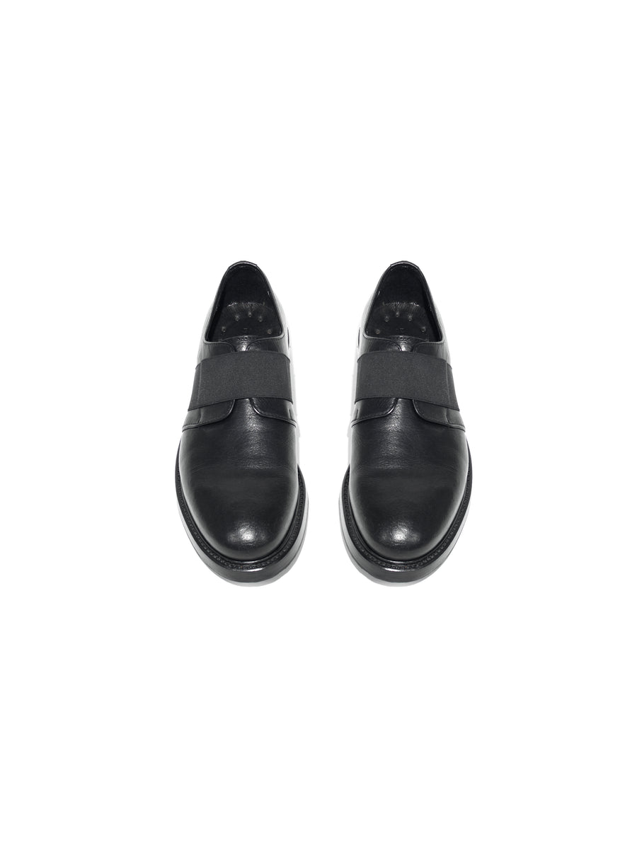 BLOCK HEEL TOP-ELASTICATED DERBIES — BLACK