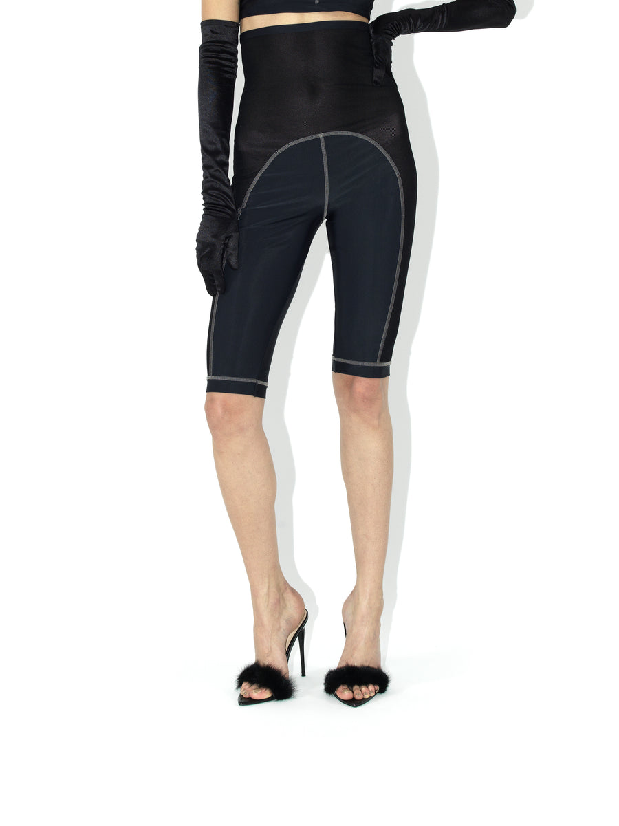 BIKINI JERSEY AND MESH POLYAMIDE BIKER SHORTS — BLACK