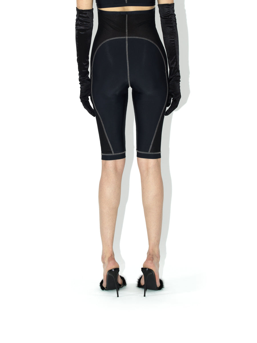 BIKINI JERSEY AND MESH POLYAMIDE BIKER SHORTS — BLACK