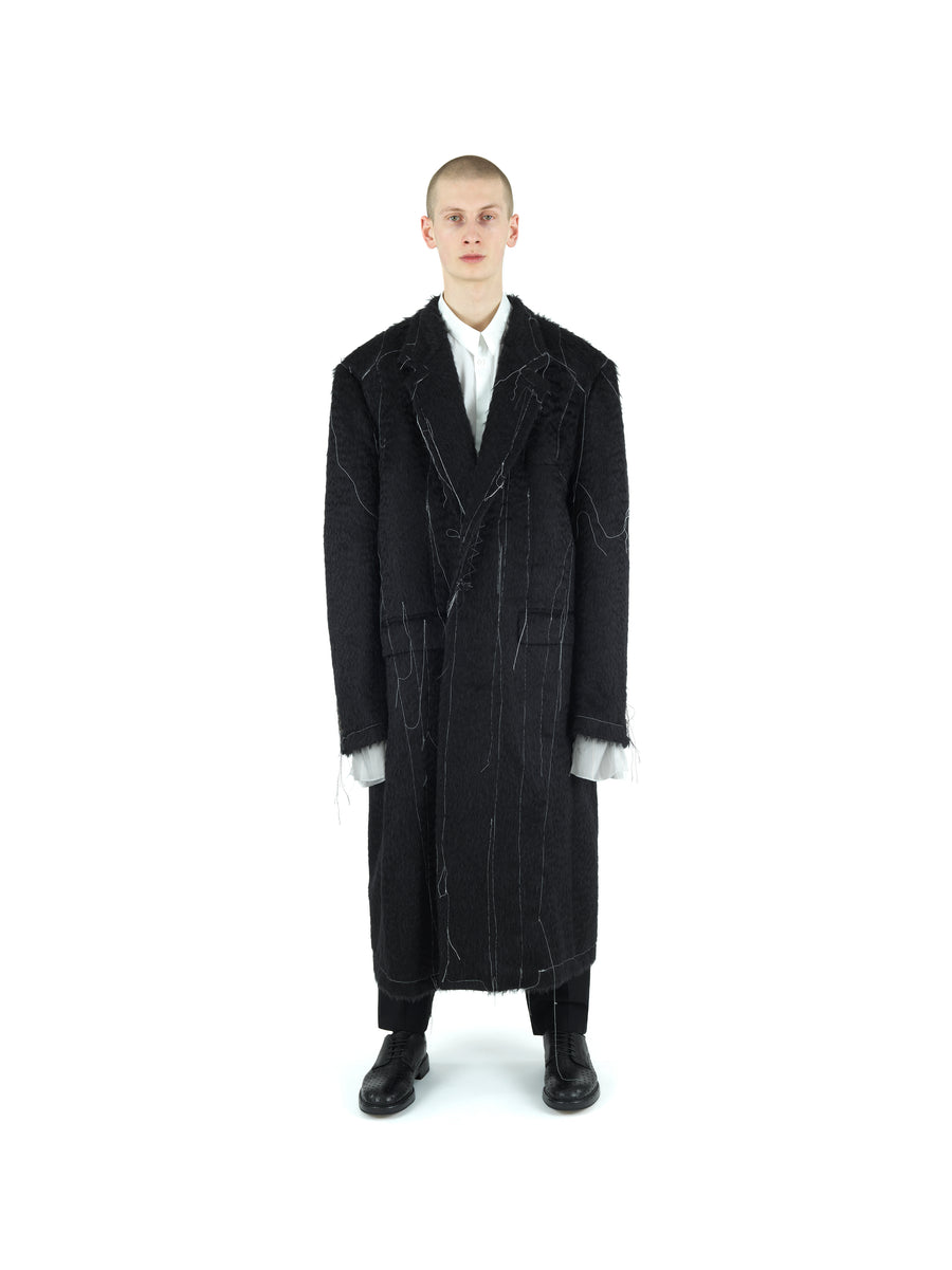 SUPERSIZE DEMI-FINISHED HAND TAILORED WOOL AND MOHAIR COAT — BLACK