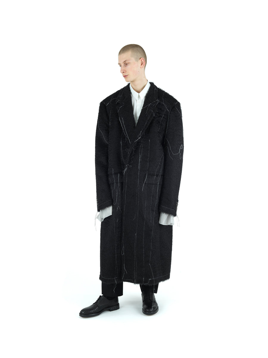 SUPERSIZE DEMI-FINISHED HAND TAILORED WOOL AND MOHAIR COAT — BLACK