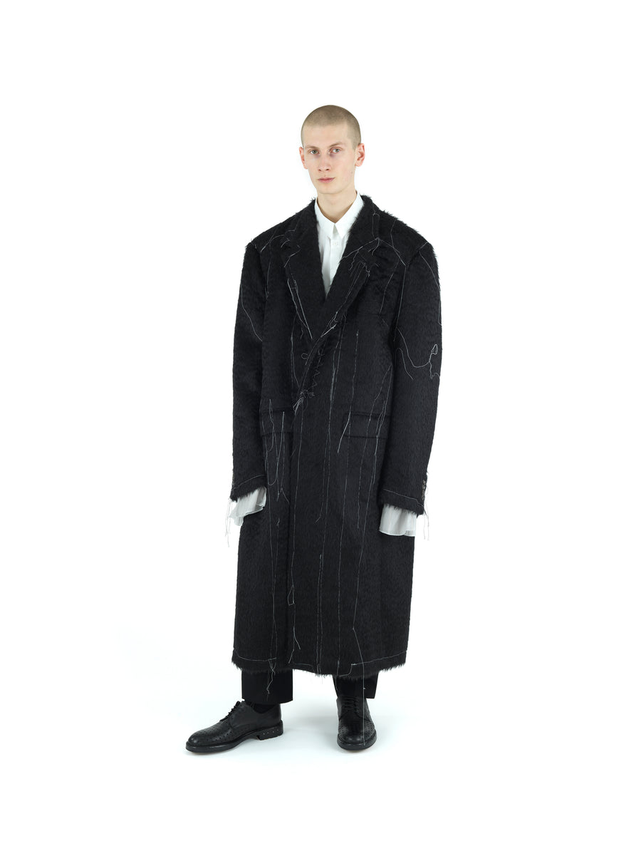 SUPERSIZE DEMI-FINISHED HAND TAILORED WOOL AND MOHAIR COAT — BLACK