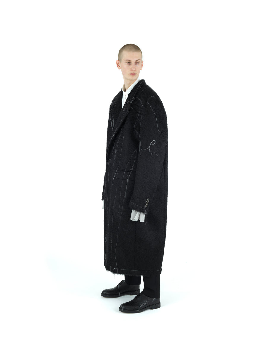 SUPERSIZE DEMI-FINISHED HAND TAILORED WOOL AND MOHAIR COAT — BLACK