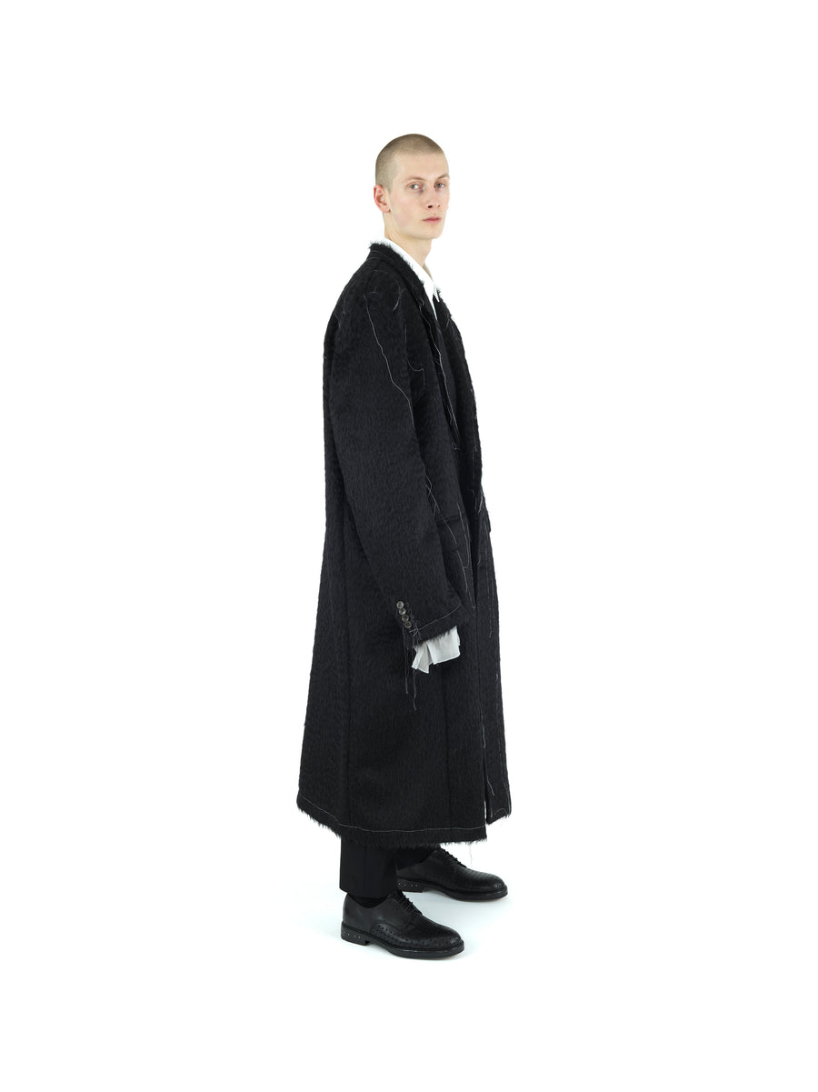 SUPERSIZE DEMI-FINISHED HAND TAILORED WOOL AND MOHAIR COAT — BLACK