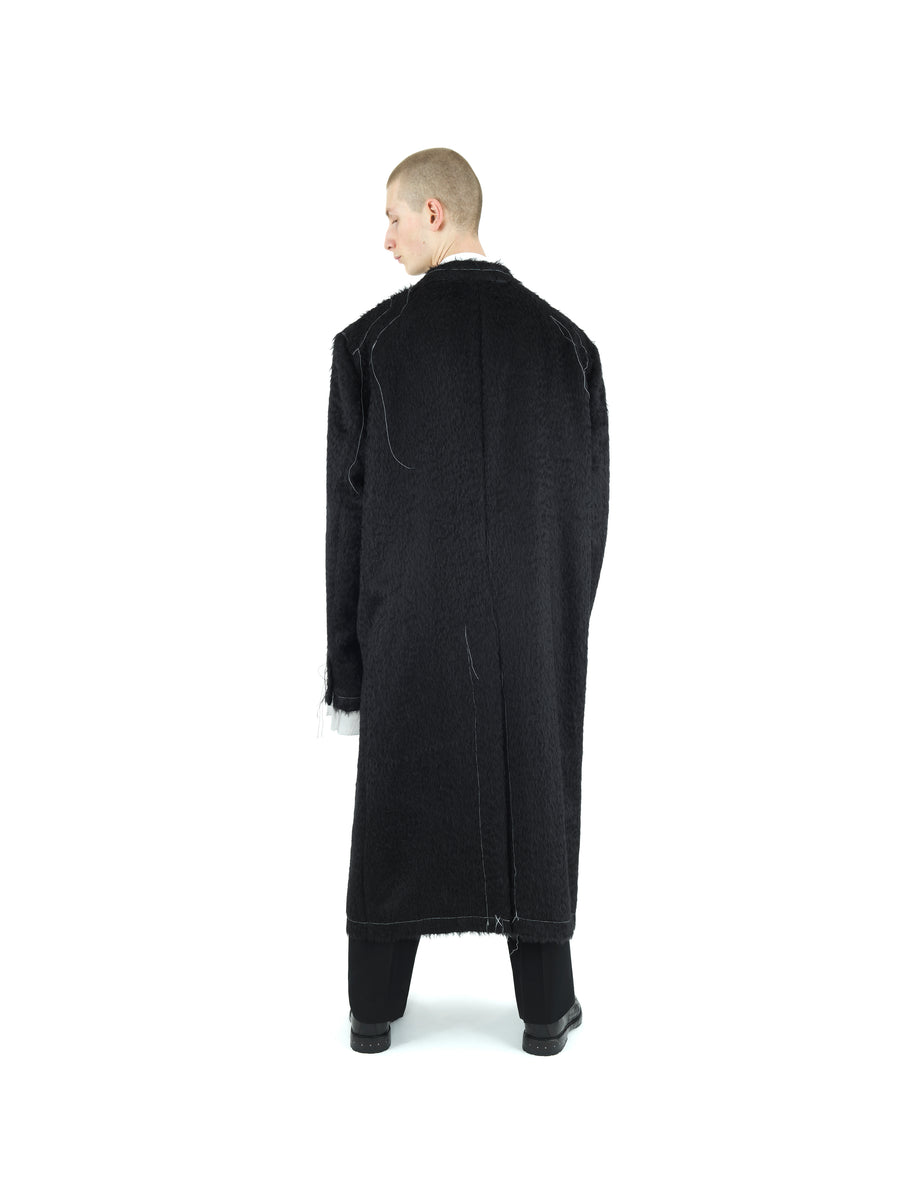 SUPERSIZE DEMI-FINISHED HAND TAILORED WOOL AND MOHAIR COAT — BLACK