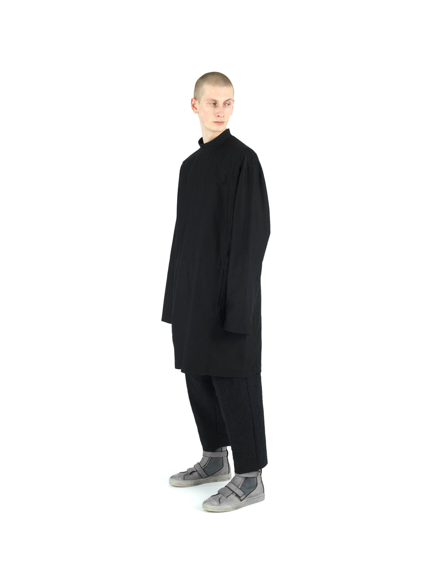 LE25 DOCTOR'S TUNIC IN SLUB YARN LIGHT COTTON MOLESKIN — BLACK
