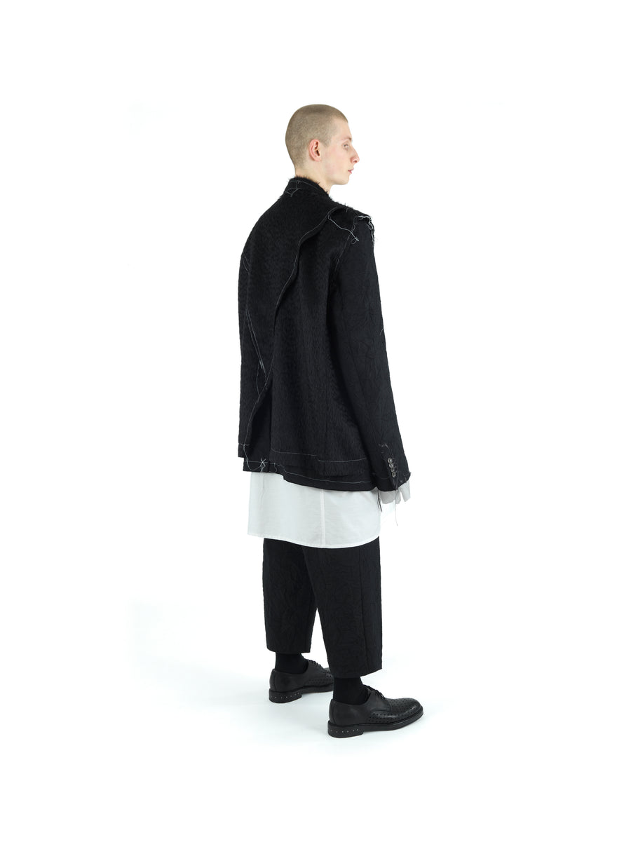 DEMI-FINISHED HAND TAILORED WOOL AND MOHAIR CROP SLEEVELESS COAT — BLACK