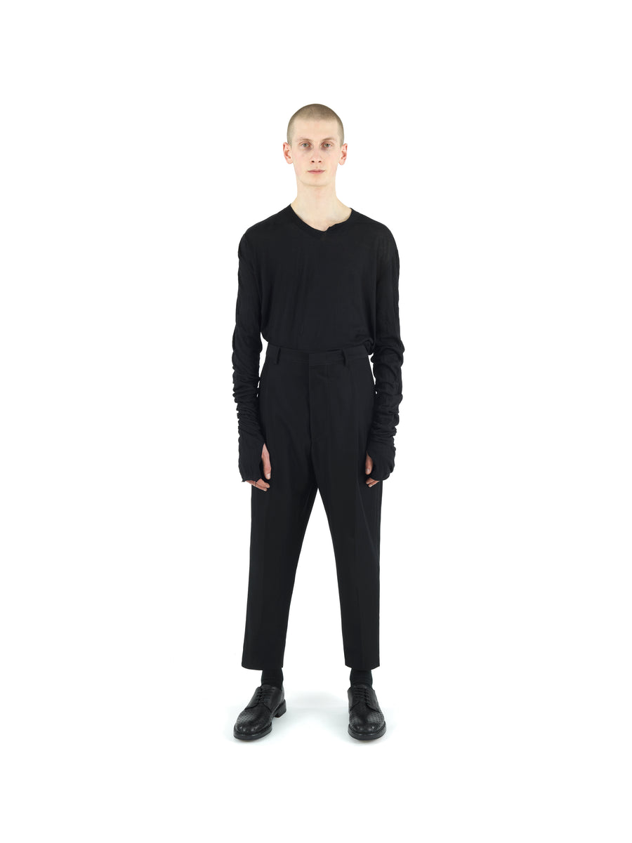 SHIFTED SEAM LONG SLEEVED T-SHIRT IN TORSION JERSEY COTTON VOILE — BLACK