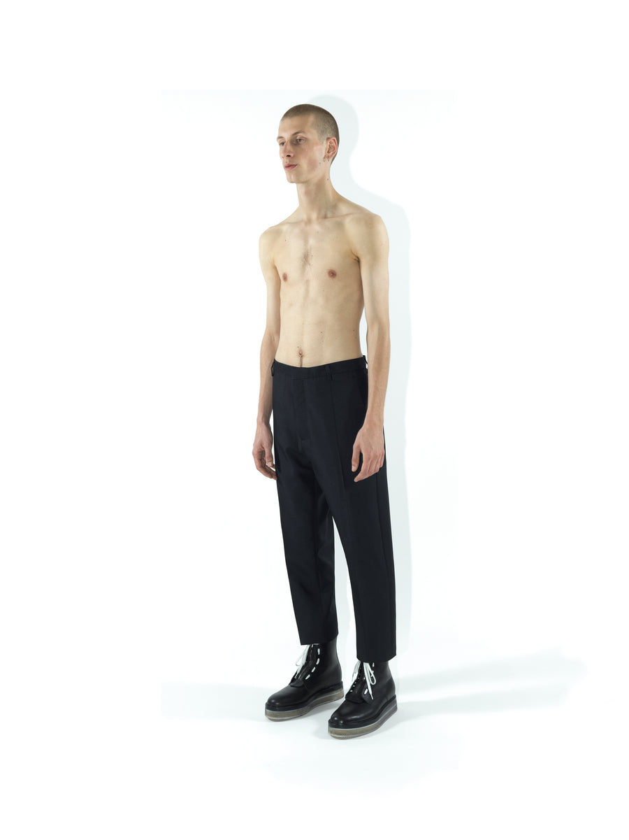 REGULAR FIT DEMI-FINISHED HAND TAILORED TROUSER IN WOOL AND RECYCLED POLYESTER TECHNO GABARDINE — BLACK