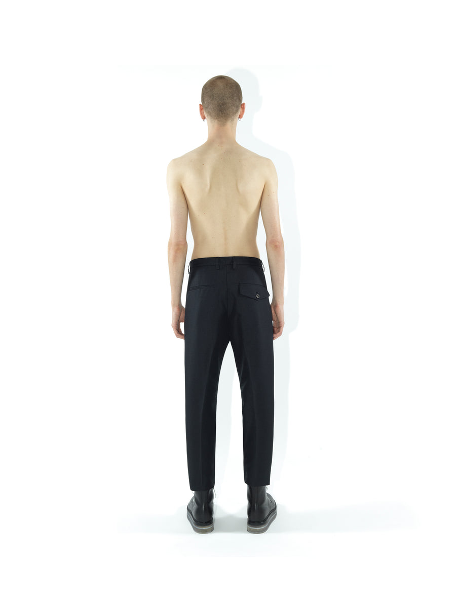 REGULAR FIT DEMI-FINISHED HAND TAILORED TROUSER IN WOOL AND RECYCLED POLYESTER TECHNO GABARDINE — BLACK