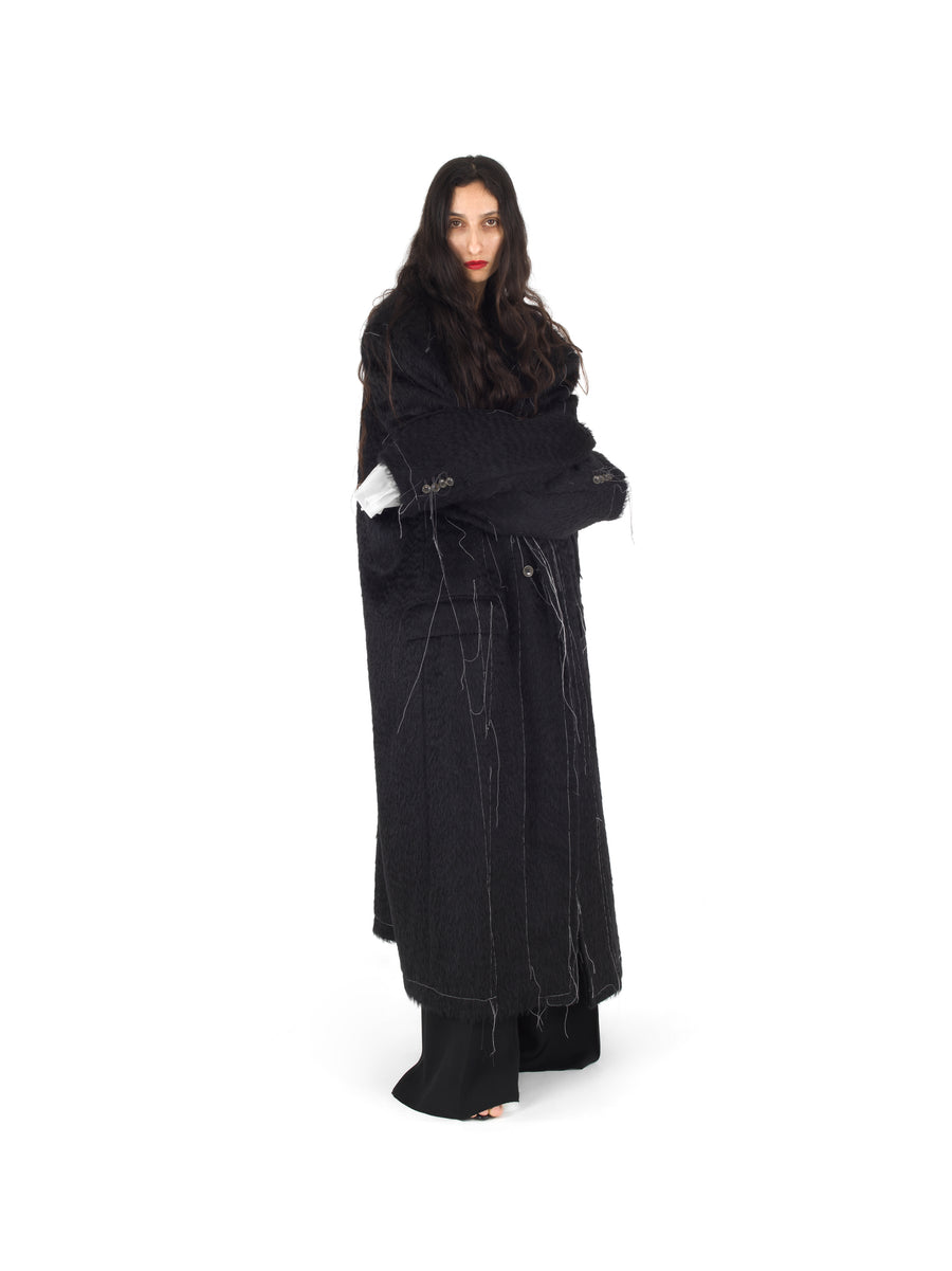 SUPERSIZE DEMI-FINISHED HAND TAILORED WOOL AND MOHAIR COAT — BLACK