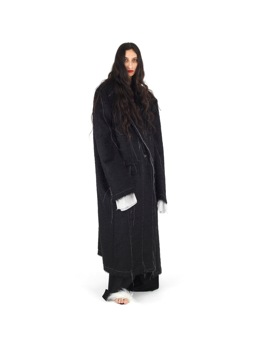 SUPERSIZE DEMI-FINISHED HAND TAILORED WOOL AND MOHAIR COAT — BLACK