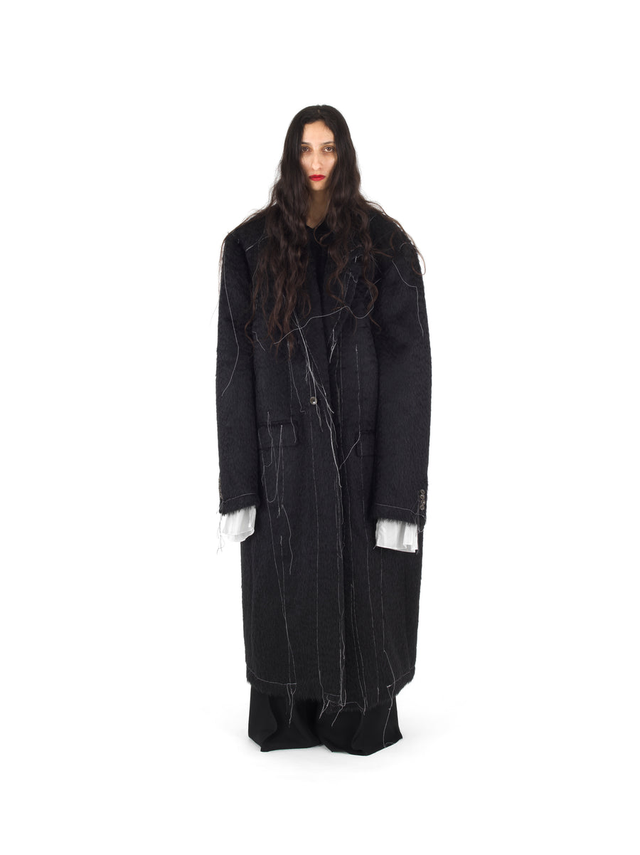 SUPERSIZE DEMI-FINISHED HAND TAILORED WOOL AND MOHAIR COAT — BLACK