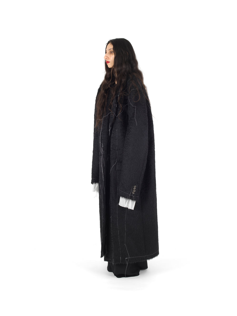 SUPERSIZE DEMI-FINISHED HAND TAILORED WOOL AND MOHAIR COAT — BLACK