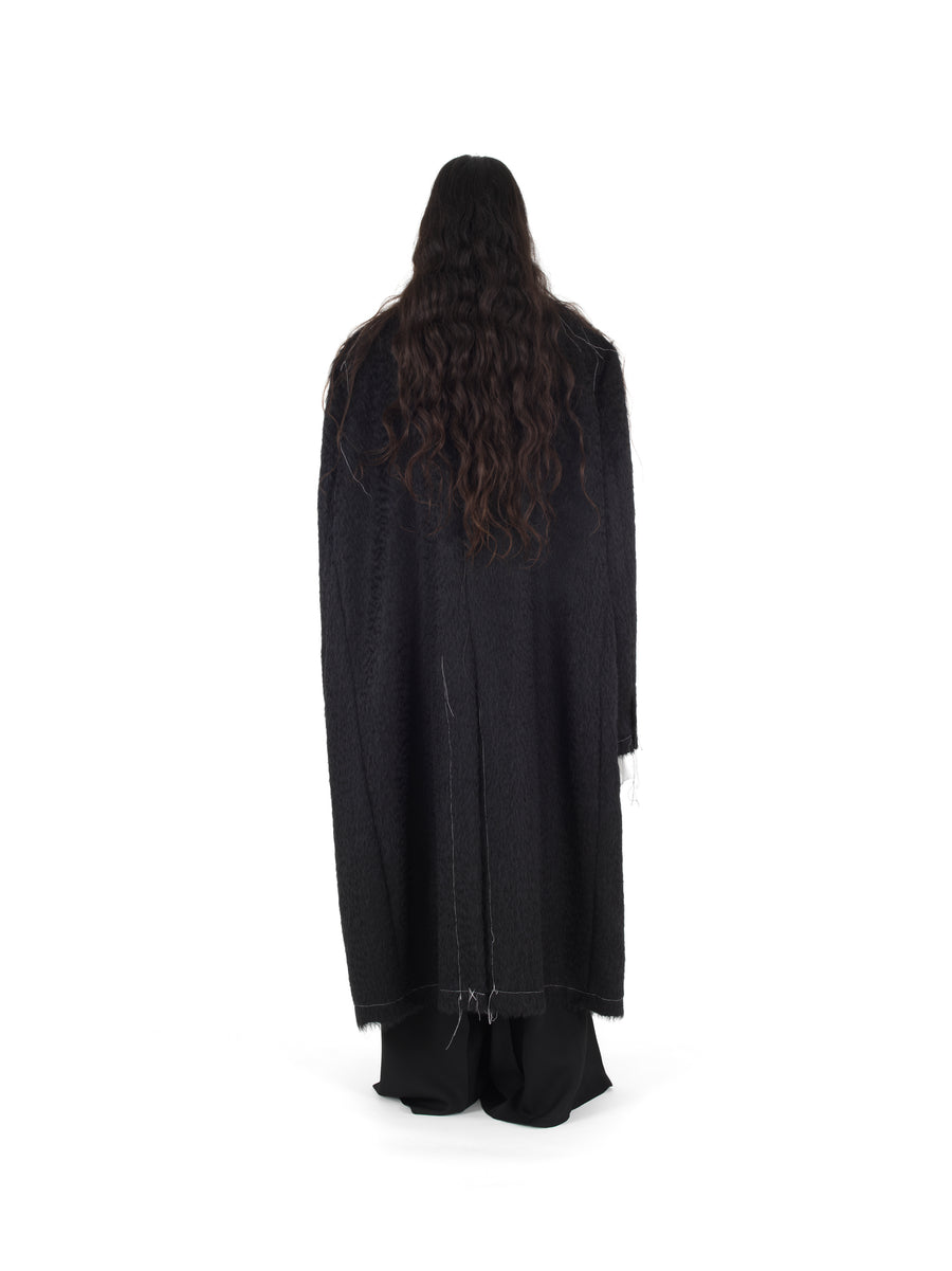 SUPERSIZE DEMI-FINISHED HAND TAILORED WOOL AND MOHAIR COAT — BLACK